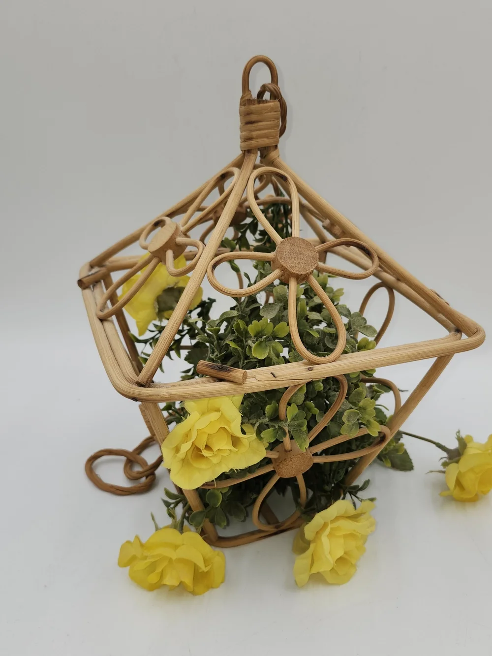 Vintage CANE Hanging bird cage planter rattan flower pot decor BOHO
